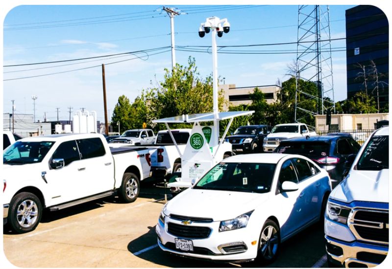 A white car in a parking lot with multiple vehicles around it, located in Austin & Dallas, TX
