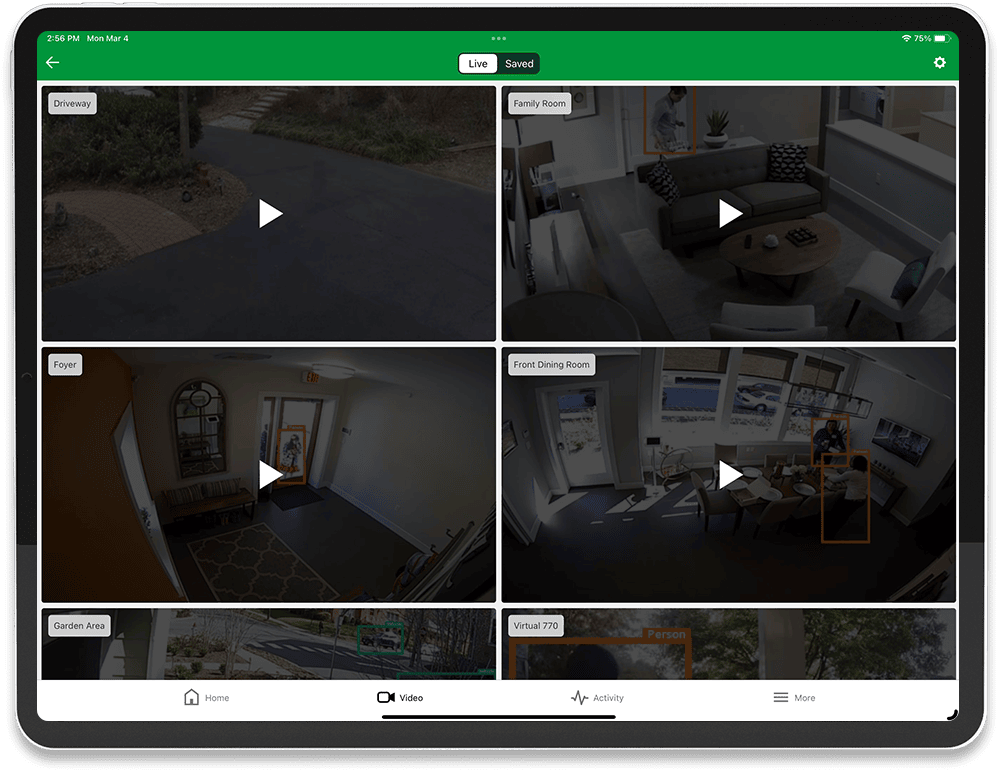 Tablet interface showing home security controls