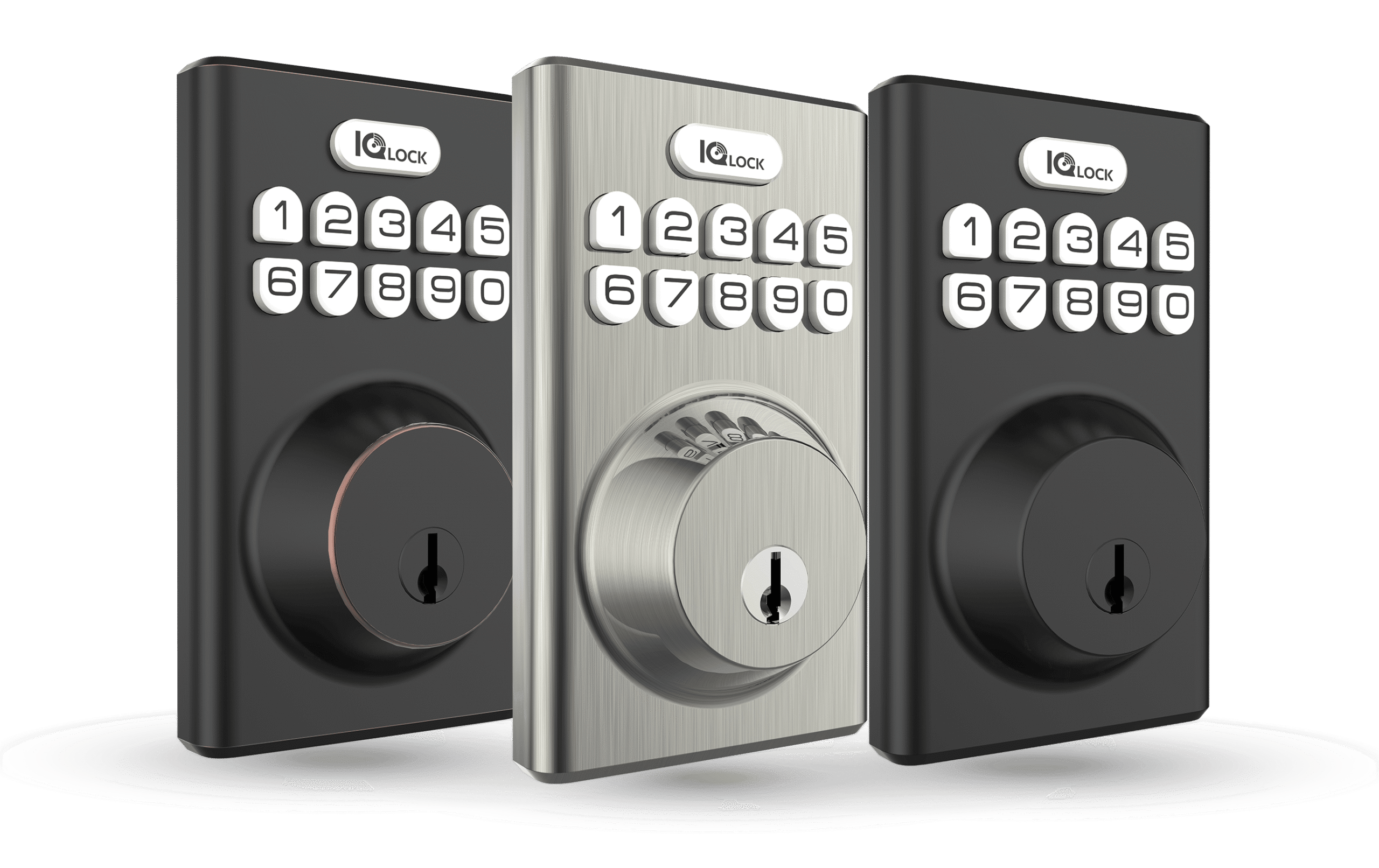 Modern connected smart locks installed on a home entryway