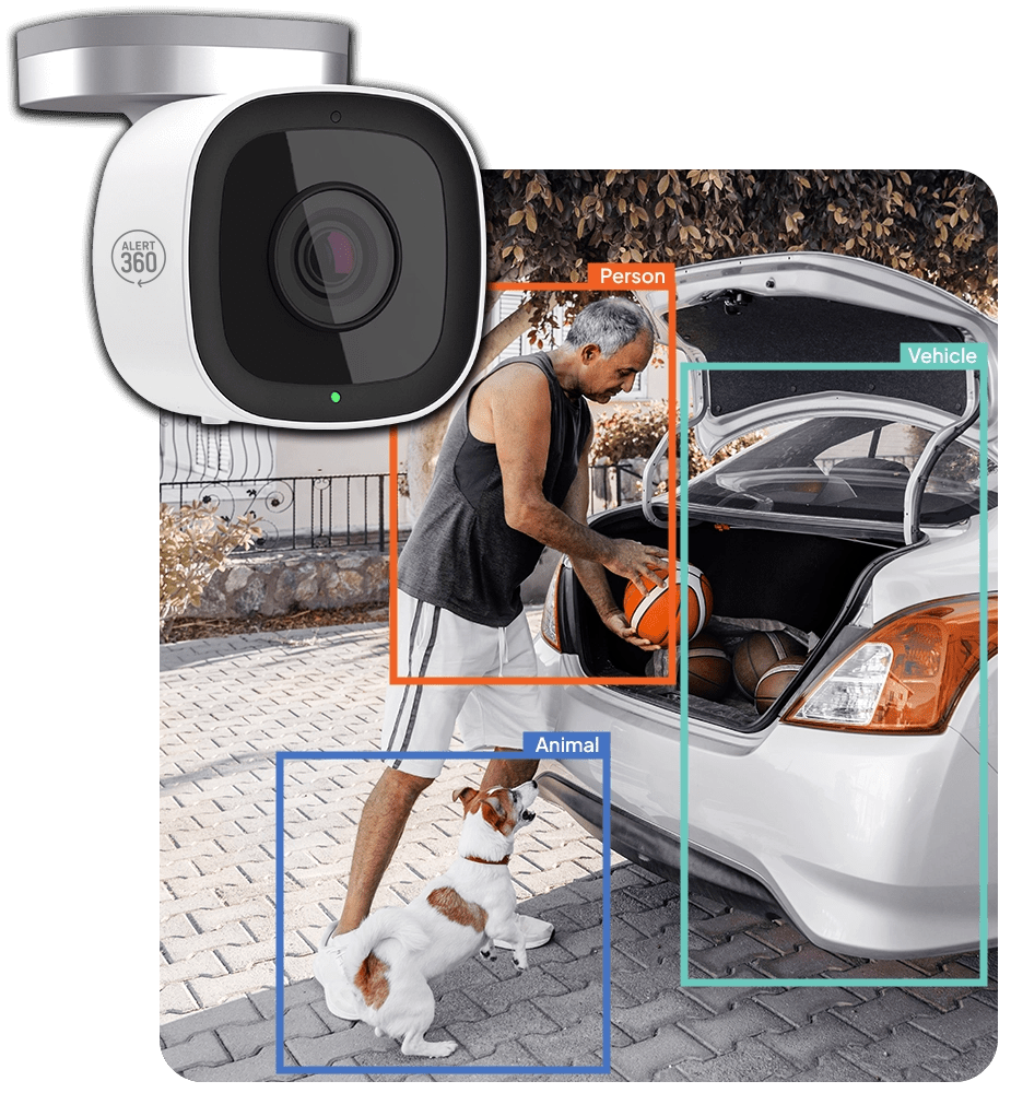 Outdoor camera capturing activity around a driveway