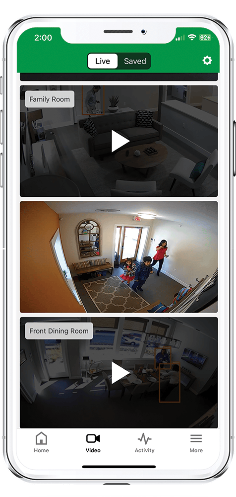 Indoor camera events shown on mobile app