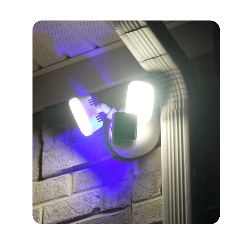 Floodlight camera in blue lighting environment