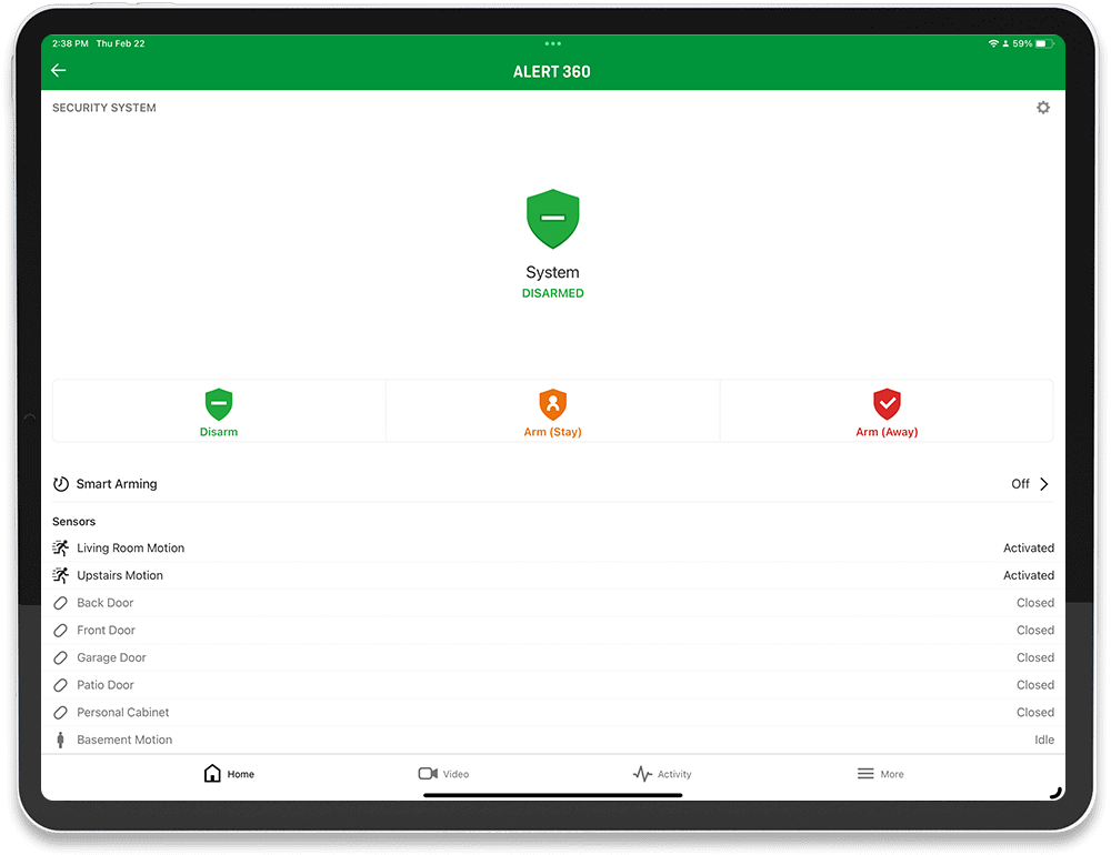 Alert 360 panel and app shown on a tablet