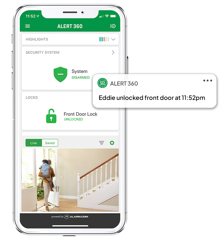 Smart lock control from the Alert 360 mobile experience
