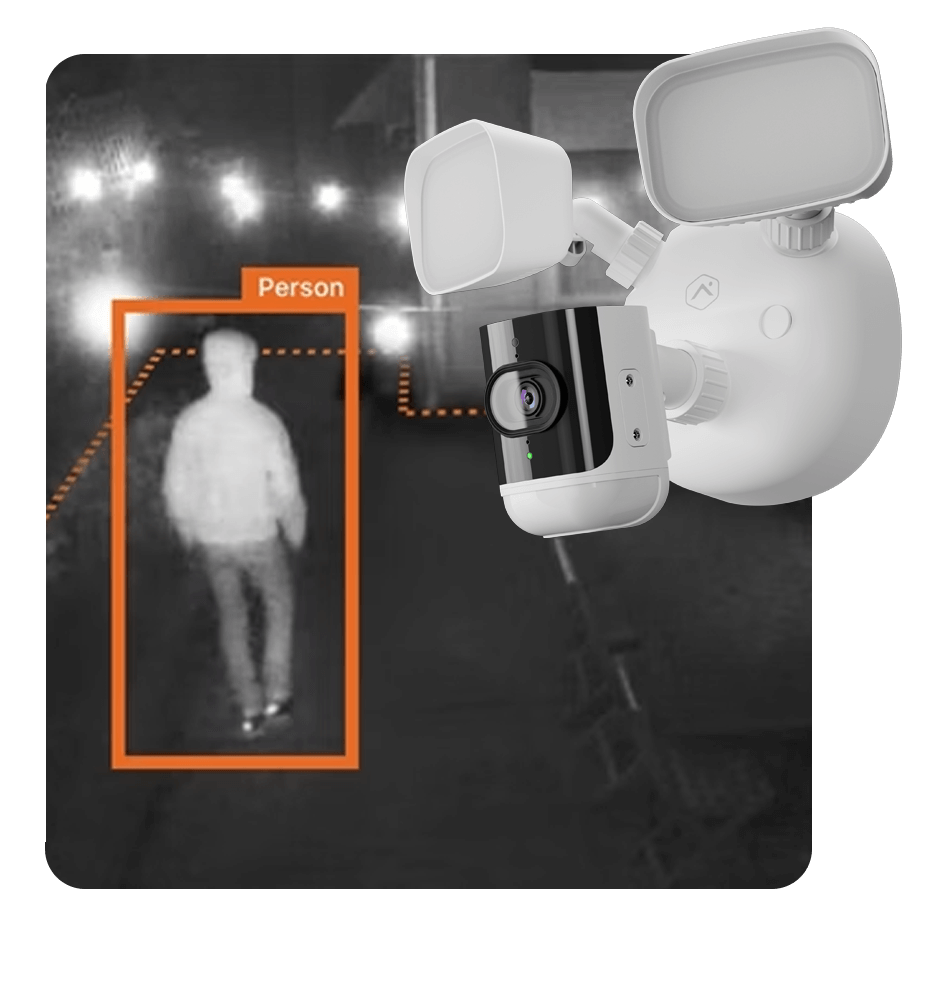 Floodlight camera coverage on an exterior wall