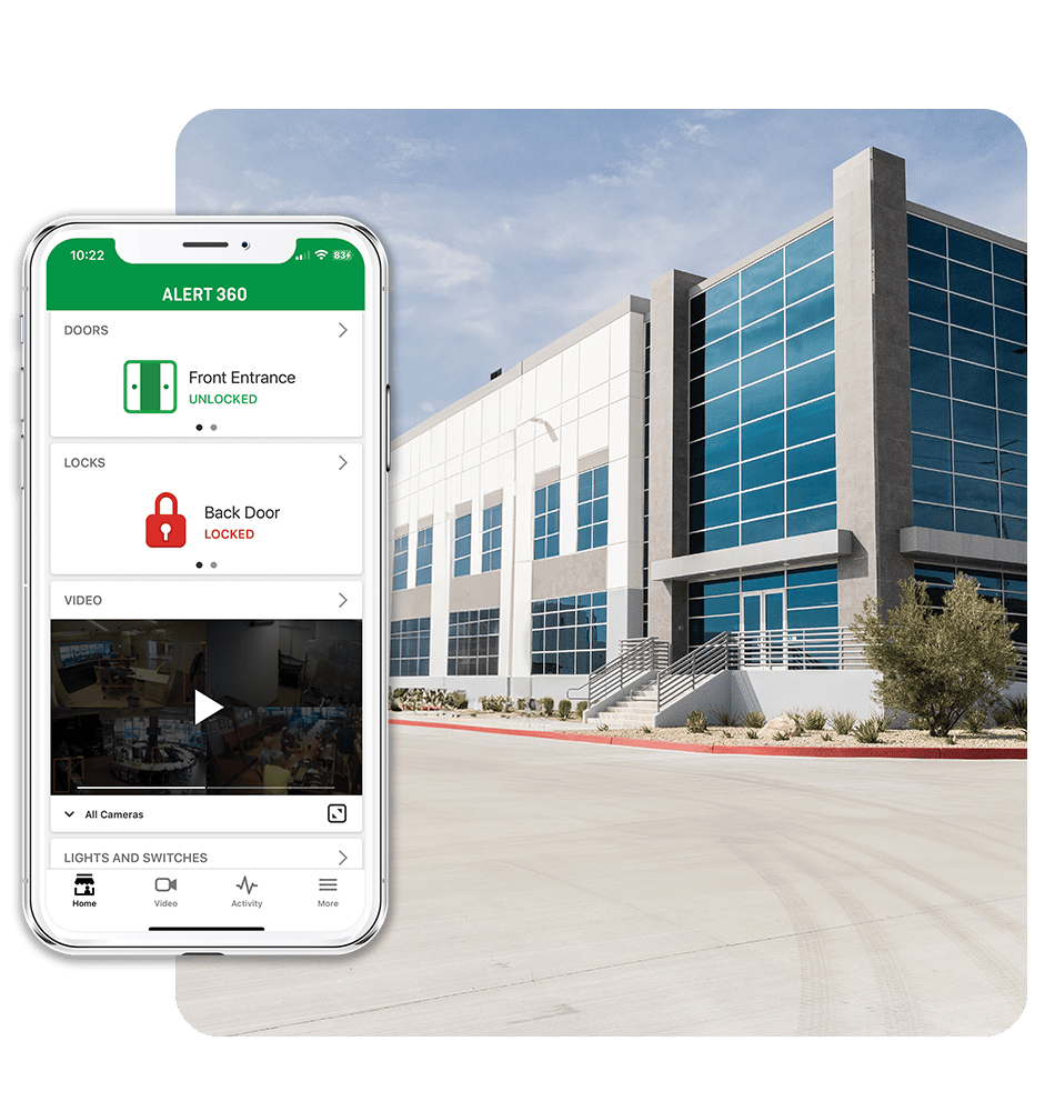 Alert 360 business security app next to a commercial property