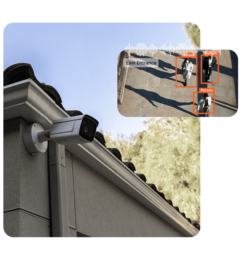 Commercial camera view with analytics overlays