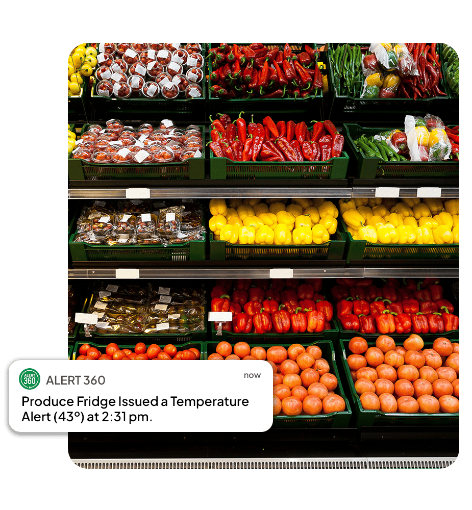 Produce case with a temperature alert from Alert 360