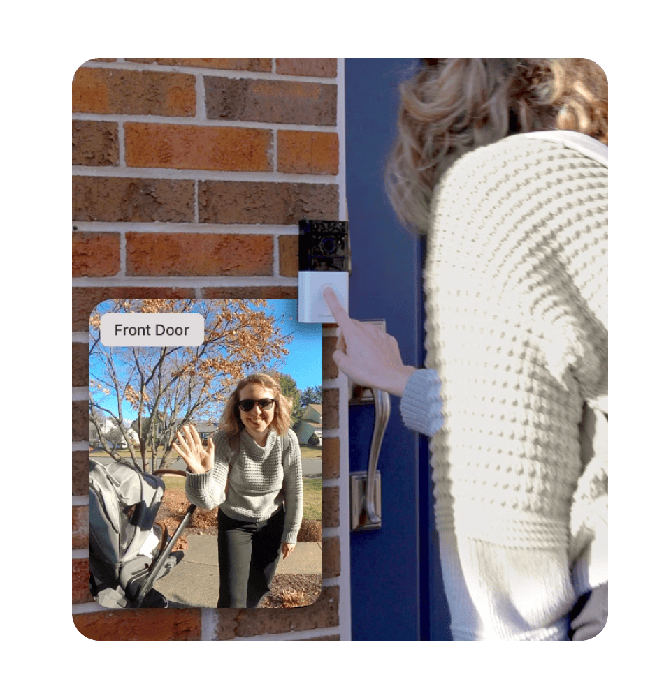 Alert 360 smart video doorbell camera shown at a home's entryway