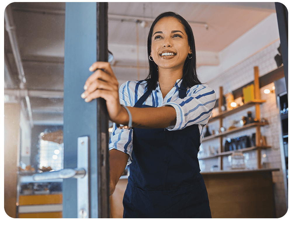 Business owner opening a store with Alert 360 access control