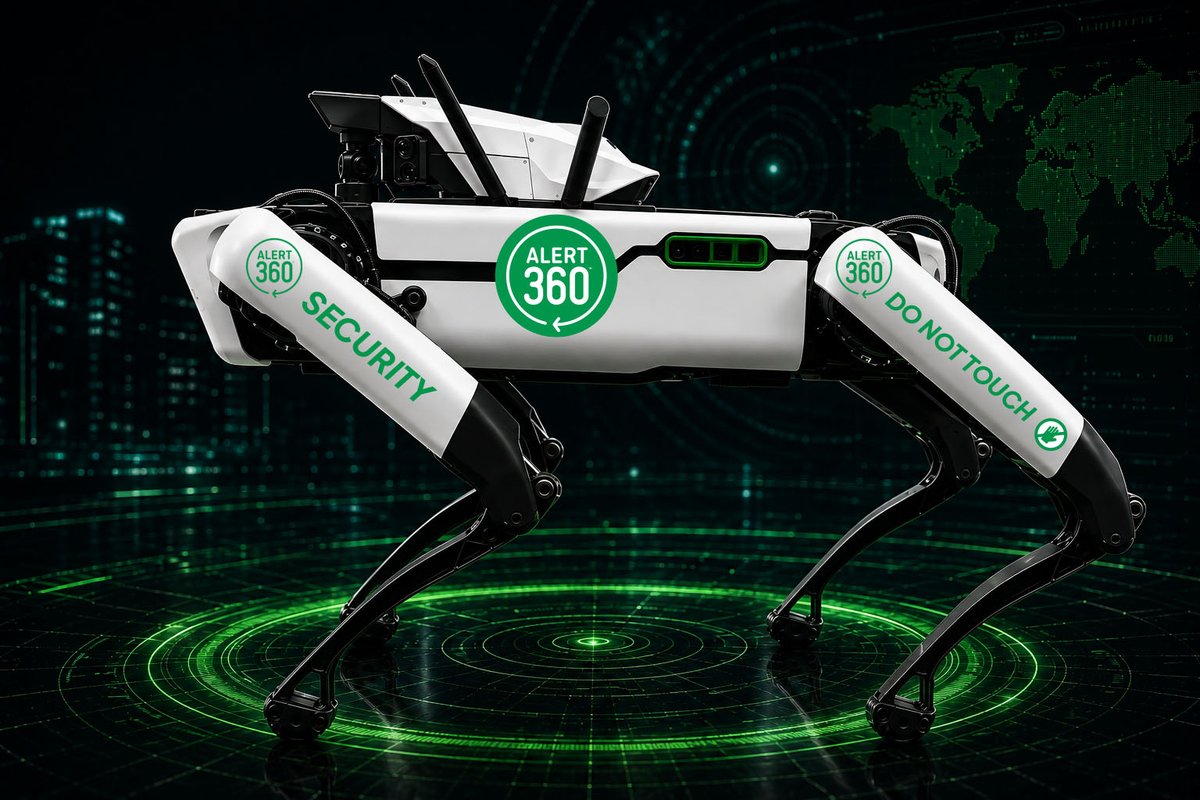 DroneDog robot in Alert 360 livery with connected monitoring visualization