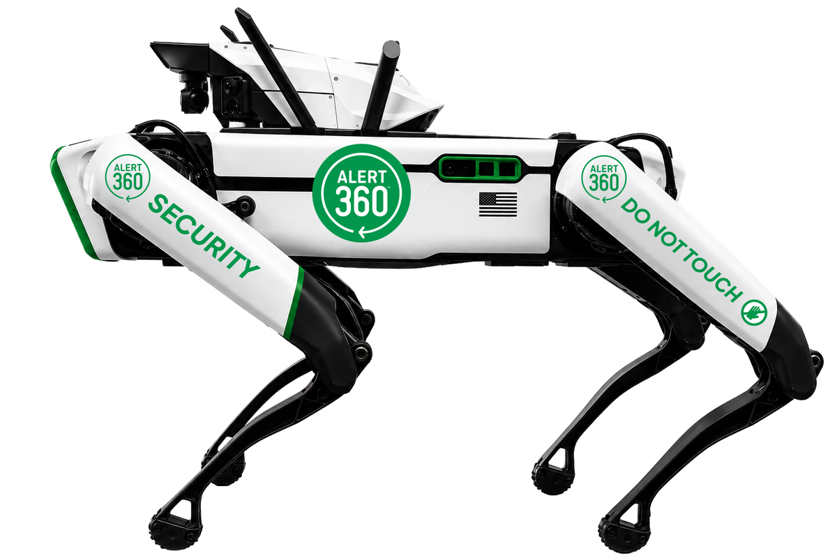 DroneDog robot in Alert 360 livery, side view